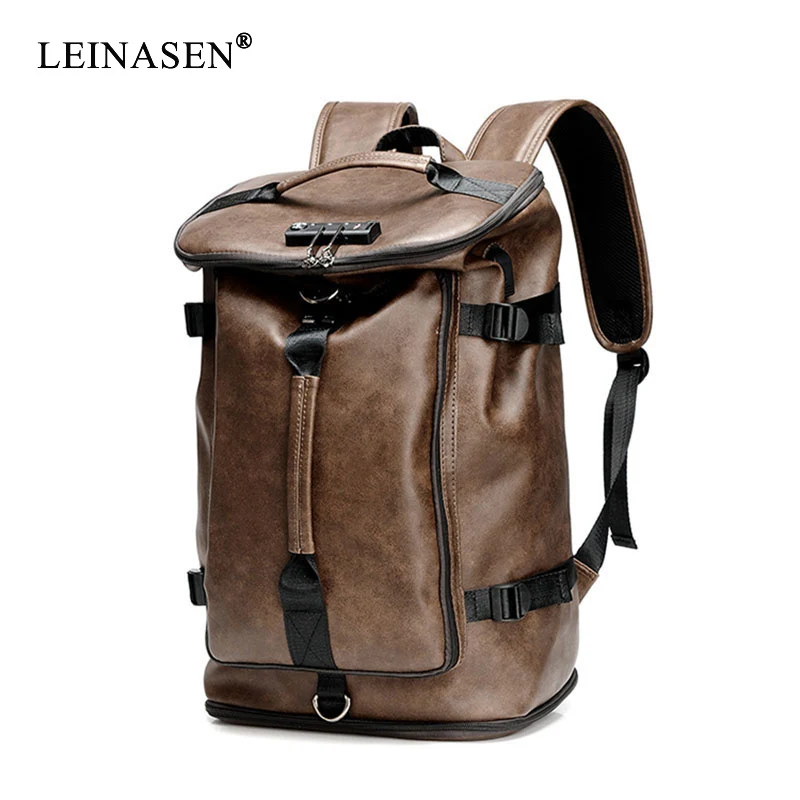 

2019 New Fashion Waterproof backpack Men Backpack Leather Bookbags Mens PU School Bags Male Functional bags big capacity Men Bag