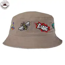 Boonie плоская рыболовная шляпа летняя вышивка пчелы Банг винтажная мужская шляпа-Панама женская хип хоп Панама Sunhat