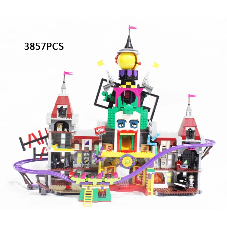 

2018 new cartoon movie dc batmans the joker manor building block Harley Quinn Alfred figures Roller Coaster bricks 70922 toys