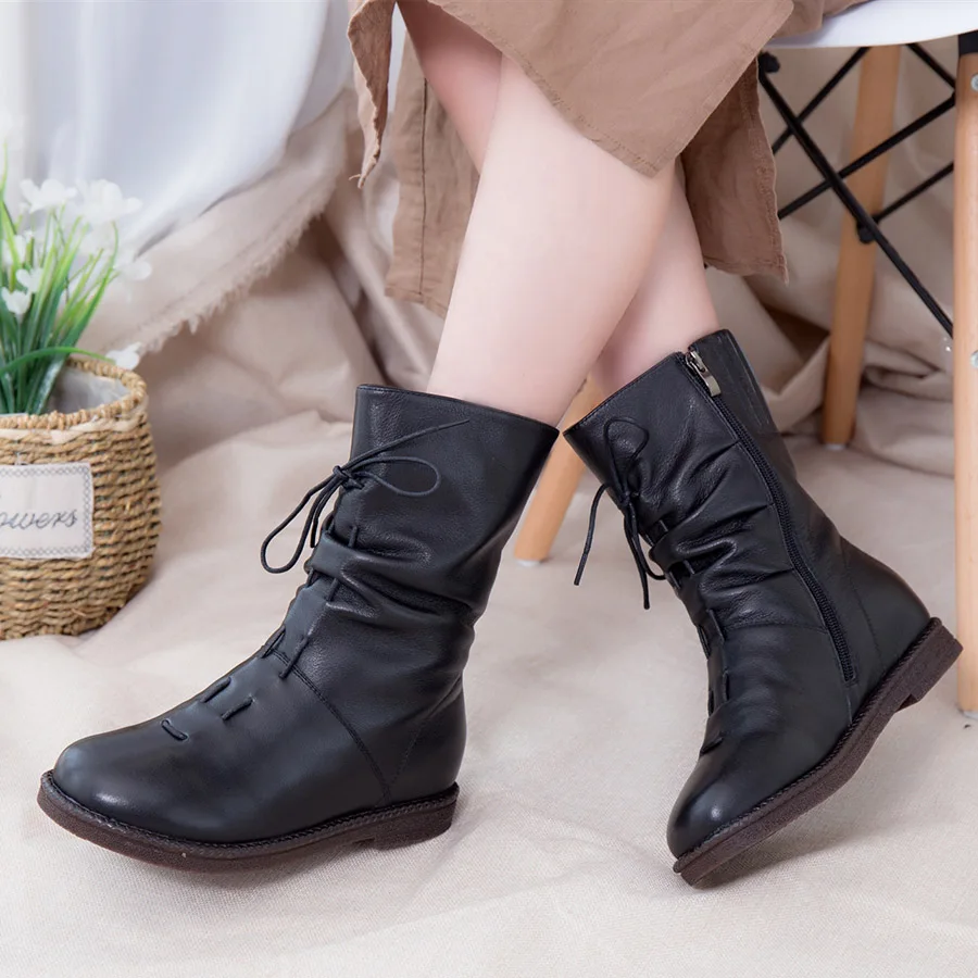 BELISS fur winter boots women new style 2018 fashion genuine leather warm wool snow boots female mid calf (1)