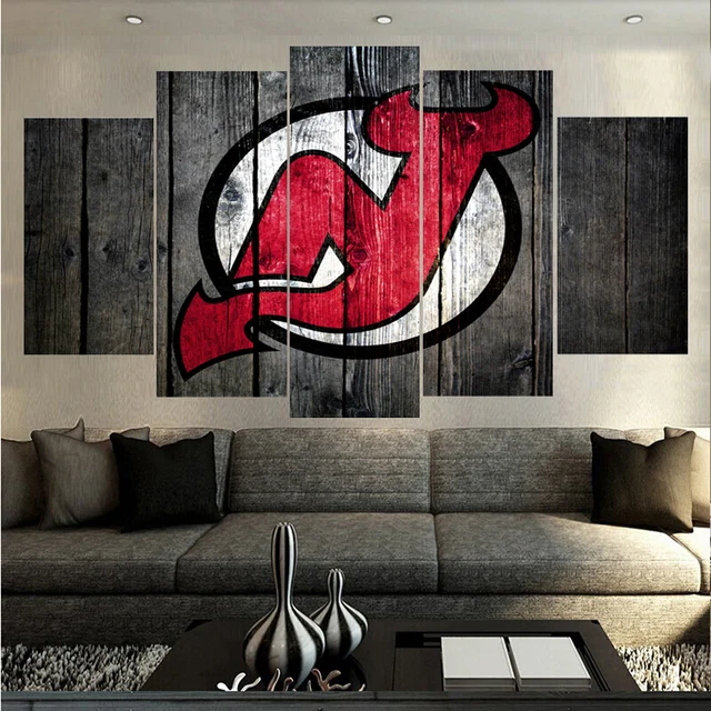Ice Hockey Sport New Jersey Devils Logo Paintings Wall Art Home Decor Canvas Wall Art Modular