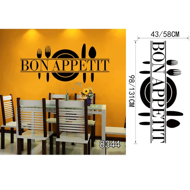 Bon Appetit Food Wall Stickers Kitchen Room Decoration DIY Vinyl Adesivo De Paredes Home Decals Art Posters Wall Papers