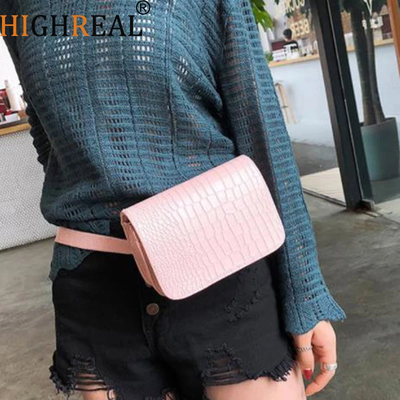 

HIGHREAL New Women Waist Pack Classic Fanny Pack PU Leather Waist Bag Famous Brand Bag Belt Crocodile Pattern Women Bag Dropship