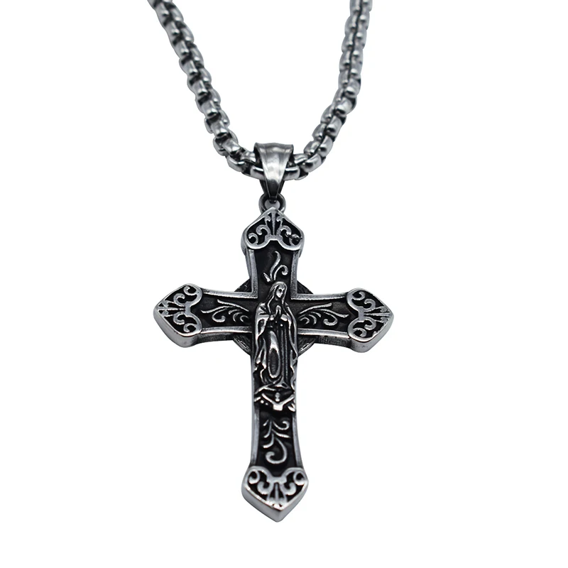 Crucifix Jesus Cross Pendant Chain Necklace Jewelry Stainess Steel