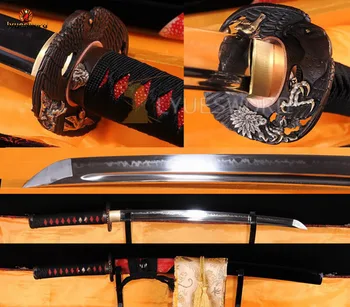 

LYUESWORD HANDMADE Functional JAPANESE SAMURAI WAKIZASHI SWORD SHARP T10 Carbon STEEL BRASS TSUBA CLAY TEMPERED HAMON BLADE