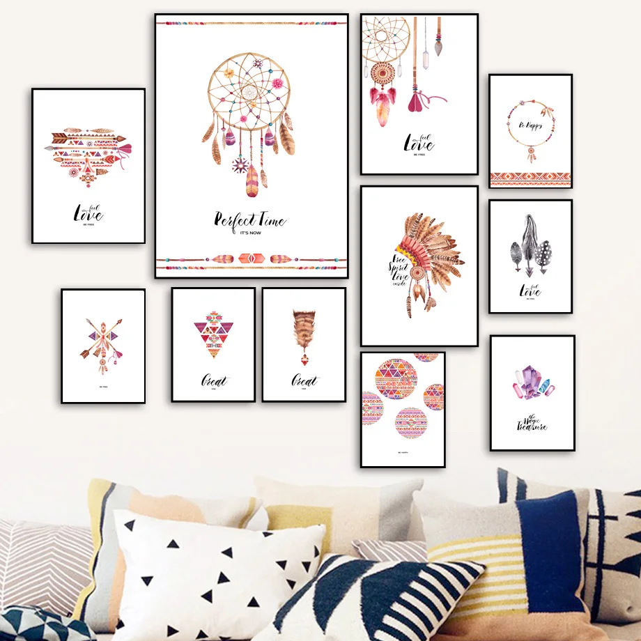 

Watercolor Native American Dreamcatcher Wall Art Canvas Painting Nordic Posters And Prints Wall Pictures For Living Room Decor