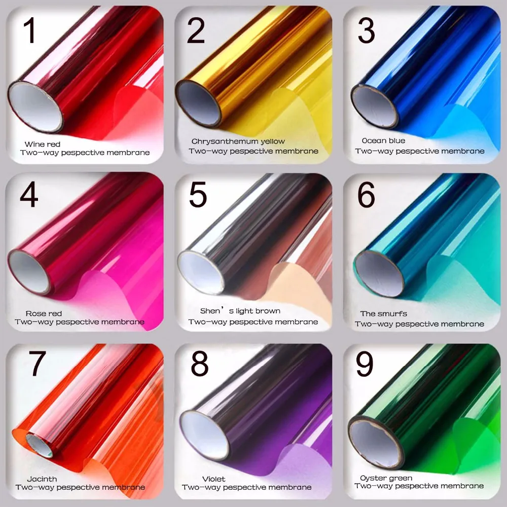 50*200 cm(19.7*78.7 in) Colored glass window films, pvc two way
