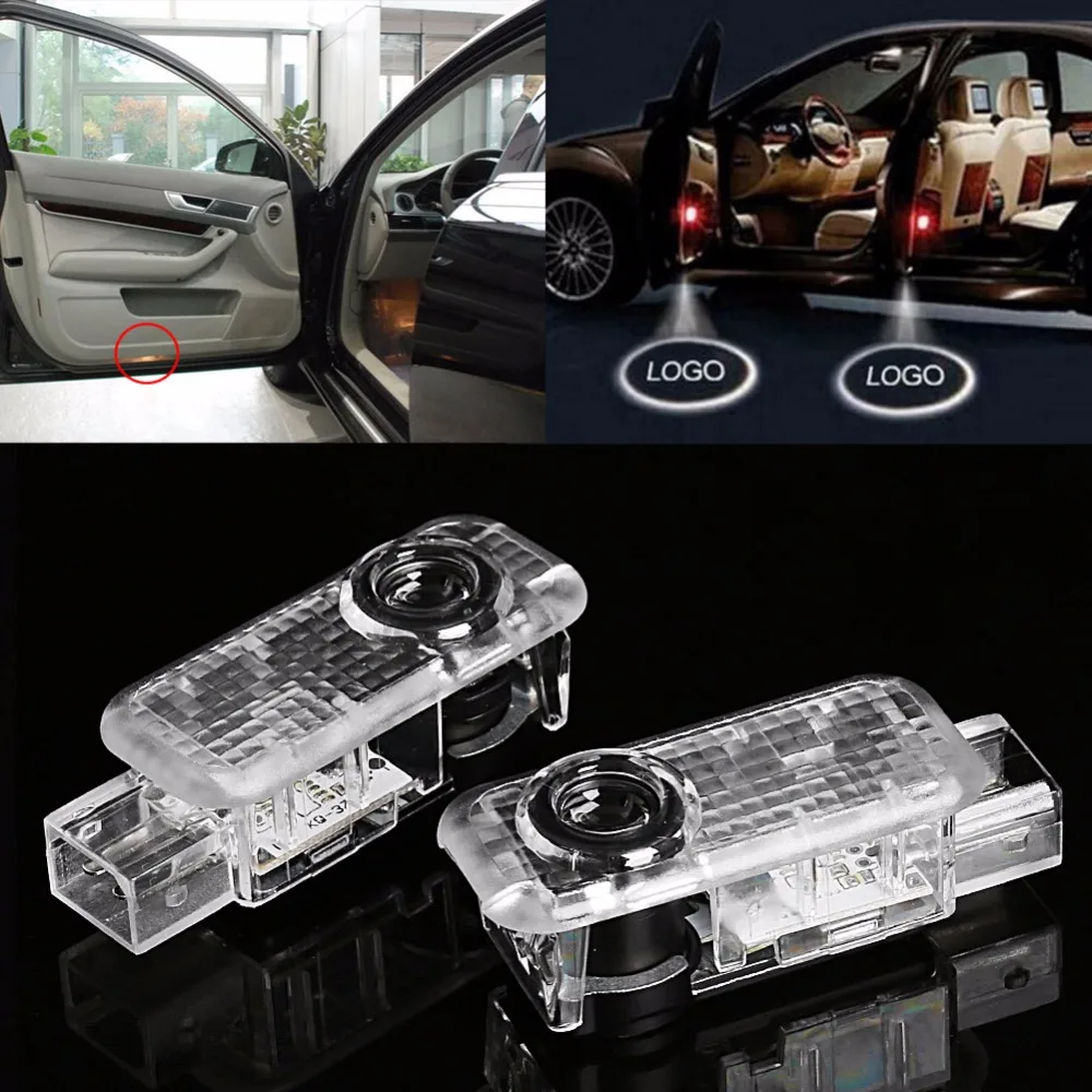 2 LED Car Door Step Projector Courtesy Shadow Light For Audi A4 A6 A8 Q7 6500K High