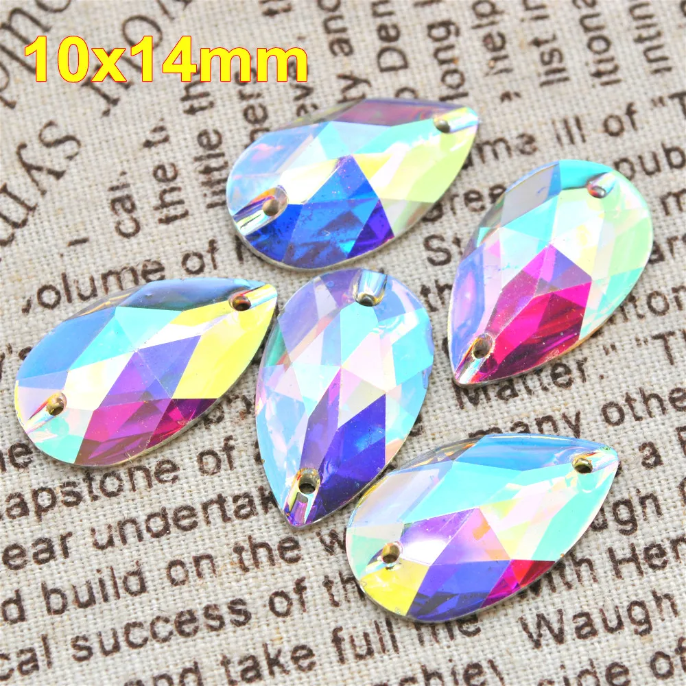 

100pcs/Lot 10*14mm Crystal AB Sew on Resin Stones Flatback Sew on Teardrop Clear AB Bead for Garment Bag Accessory