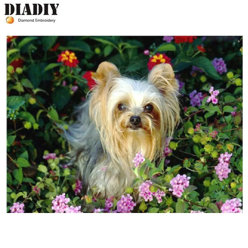Diy Алмазная Картина Вышивка крестом Собака квадратные Стразы Цветы Наклейки