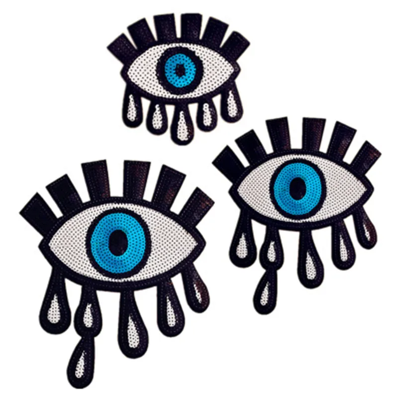 

Big Size Eyes Sequins Fabric Patch Embroidered Iron on Patches For Clothing DIY Decoration Clothes Stickers Applique Badge