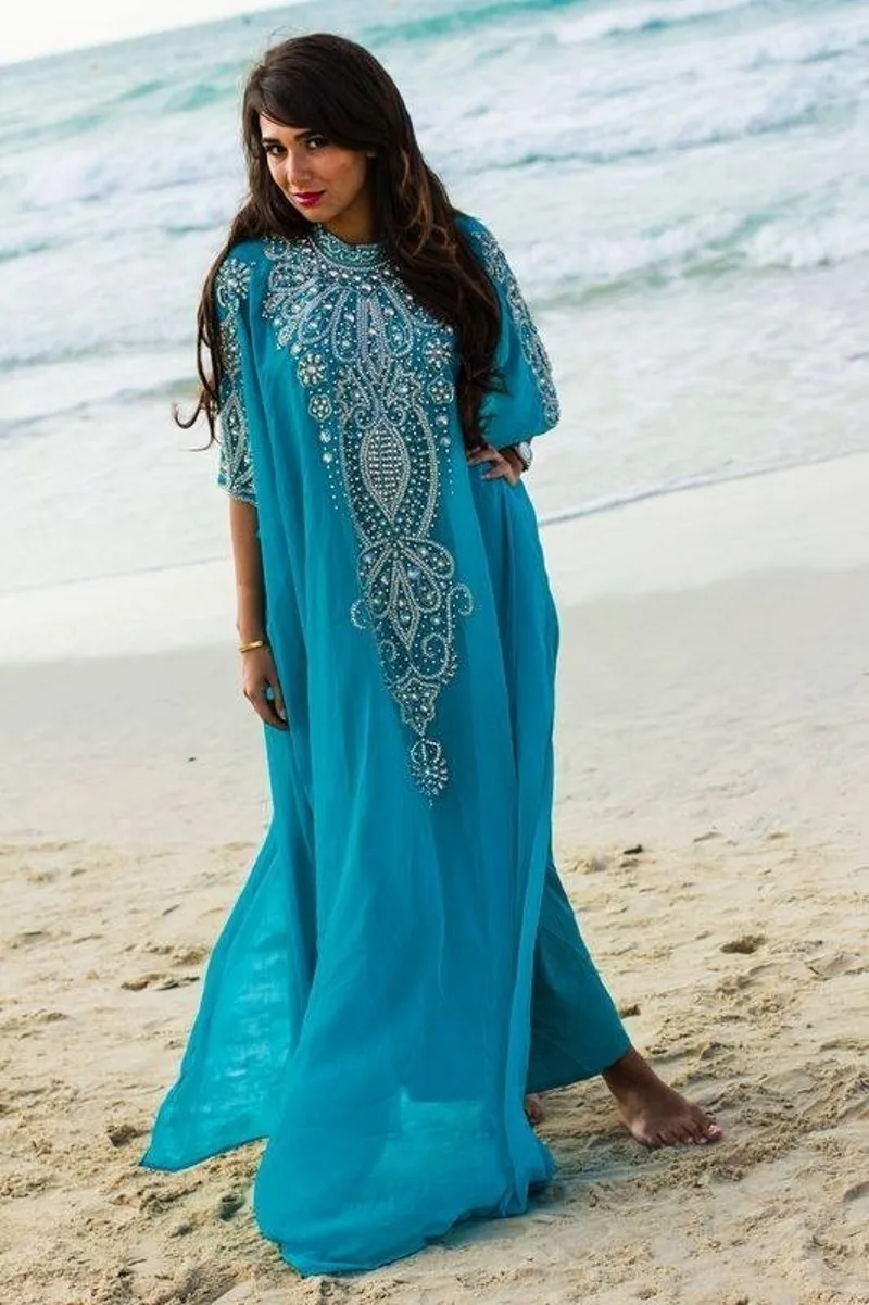 Buy Custom Made Teal Evening Dresses Beaded Caftan