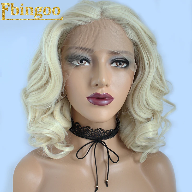 Ebingoo High Temperature Fiber Peruca Perruque 613 Short Body Wave Full Hair Wigs Blonde Bob Synthetic Lace Front Wig