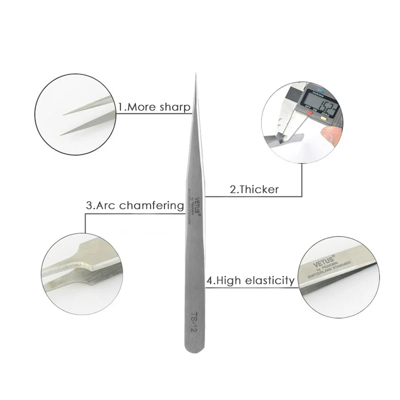 Vetus 6 Pcs/lot TS10 TS-11 TS-12 TS-13 TS-14 TS-15 High elastic acid & alkali resistant stainless steel tweezers