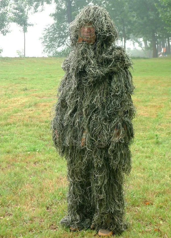 Лесной дизайн камуфляж охота Ghillie костюм Тип Травы одежда, yowie Снайпер 3D бионический костюм Джунгли белая пустыня