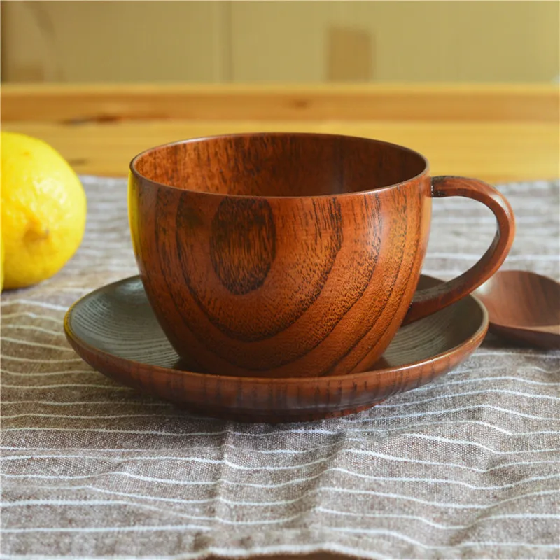 Natural Wood Tea Cup Japanese Style Coffee Cup Set Milk Tea Cups Handle