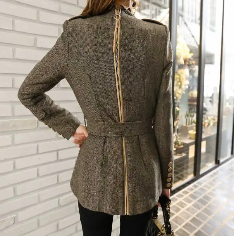 Высокое качество весенние женские Подиумные новые женские однобортные куртки со стоячим воротником пальто шерстяное пальто для женщин