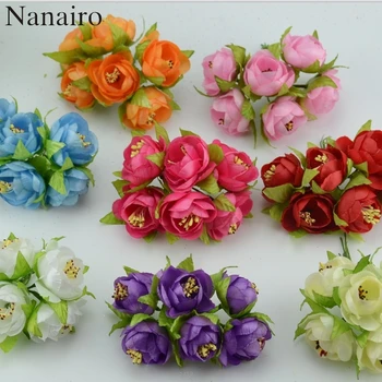 

6pcs 3cm Silk Artificial Bud Rose Flower Bouquet For Home Wedding Decoration For DIY Scrapbooking Gift Box Craft Fake Flowers