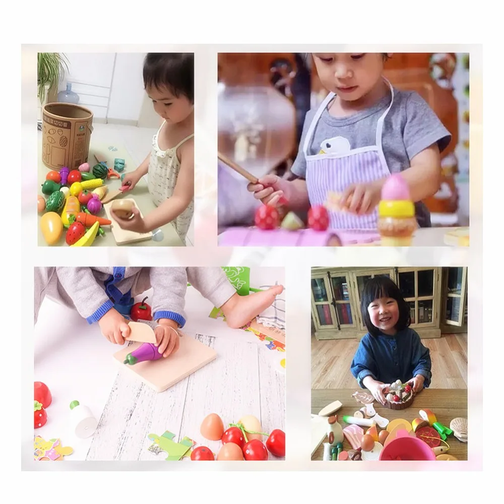 Игровой набор для еды 30 шт. деревянный разделочный магнитный кухонный набор для фруктов и овощей обучающая игрушка для детей дошкольного возраста