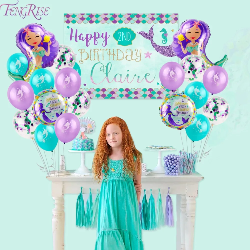FENGRISE бумажный плакат с русалкой для детей, Русалочка, товары для дня рождения, украшение Русалочки, гирлянда для дня рождения, декор для девочек на день рождения