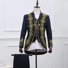 Комплект из 3 предметов мужской модный тонкий роскошный костюм формальное платье черный золотой вязаный свитер комплекты опера костюмы сценические костюмы