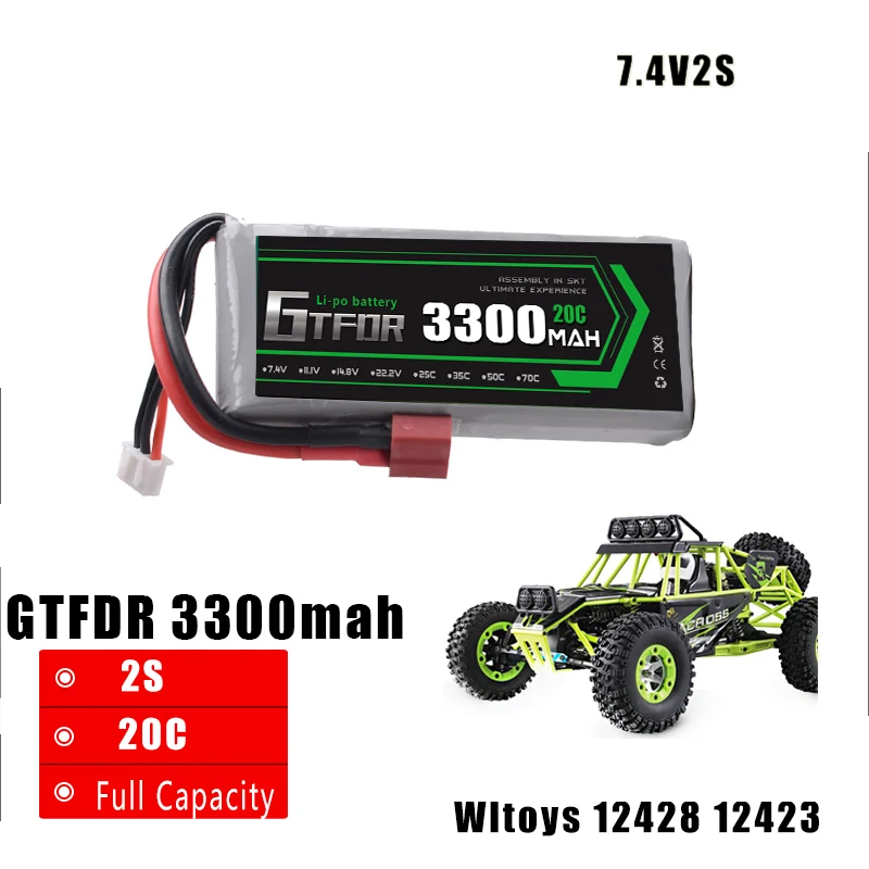 GTFDR POWER Rc Lipo Battery 2S 7 4V 3300mah 20C Max 30C for feiyue 03 Wltoys 1