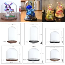 Прозрачное стекло дисплей Клош колокол банка с рисунком цветов купол бесмерное сохранение ваза суккуленты Террариум контейнер с деревянной основой