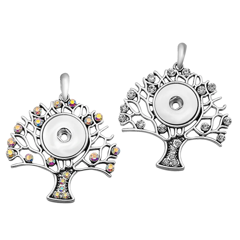 Fashion elegant Beauty Life Tree Rhinestone pendant snap necklace 60cm chain fit 18mm snap buttons snap jewelry wholesale XL0184