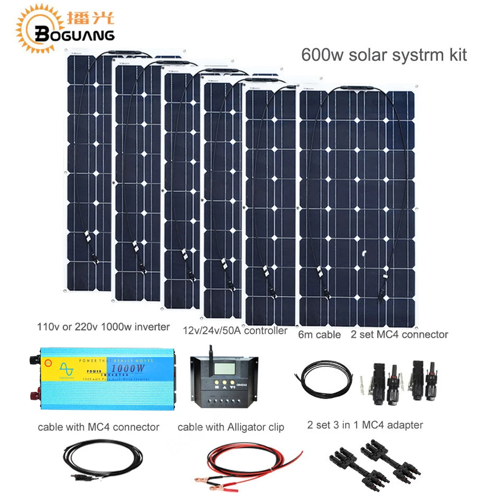 

Boguang 600w solar DIY kit system 100w solar panel 50A controlle MC4 connector adapter cable for 12v battery RV yacht car charge