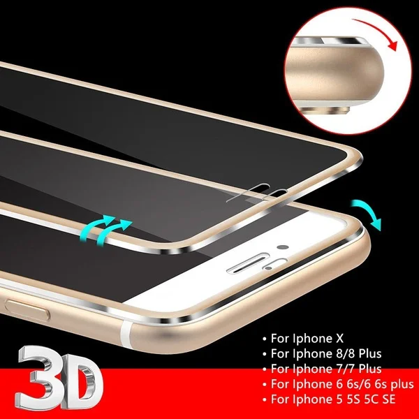 Beste 9 H 3D Edge Volledige Screen Protector Aluminiumlegering Volledige Case voor iPhone 7 7 7 Plus 5 5 S 5C 5SE 8 6 6 S Plus X Cover Telefoon Gevallen Film