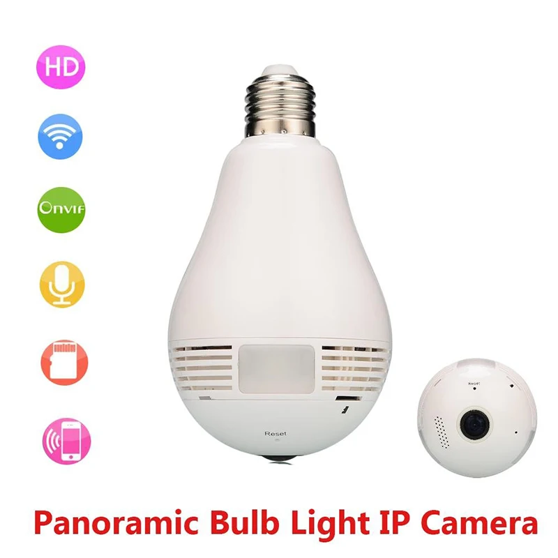 Лампочки Беспроводной IP Камера Wi-Fi домашней безопасности 1.3MP 960 P Fisheye 360 градусов панорамный P2P аудио камера Камеры скрытого видеонаблюдения