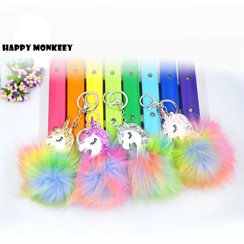 

Multi-color Fluffy Unicorn Pompom Soft Fur Key Bag Chain Bag Ring Best Gifts For Girl Ladies Unicorn toy Stuffed & Plush Animals