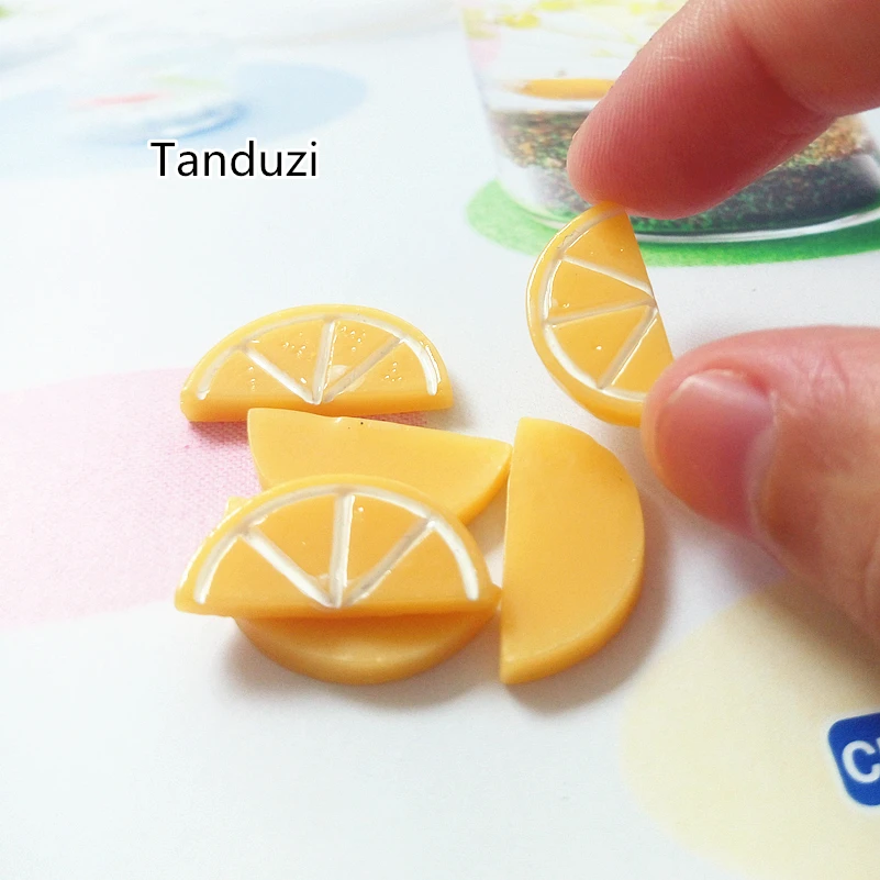 

Tanduzi Wholesale 100PCS Cute Resin Flatback Cabochon Orange Slice Half Orange Miniature Fruit Flatback Cabochon DIY Deco Parts