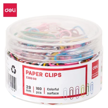 

Deli Color Paper Clips 29mm iron Material Colorfull Paper Clips 160 pcs / PET Tube EZ20303