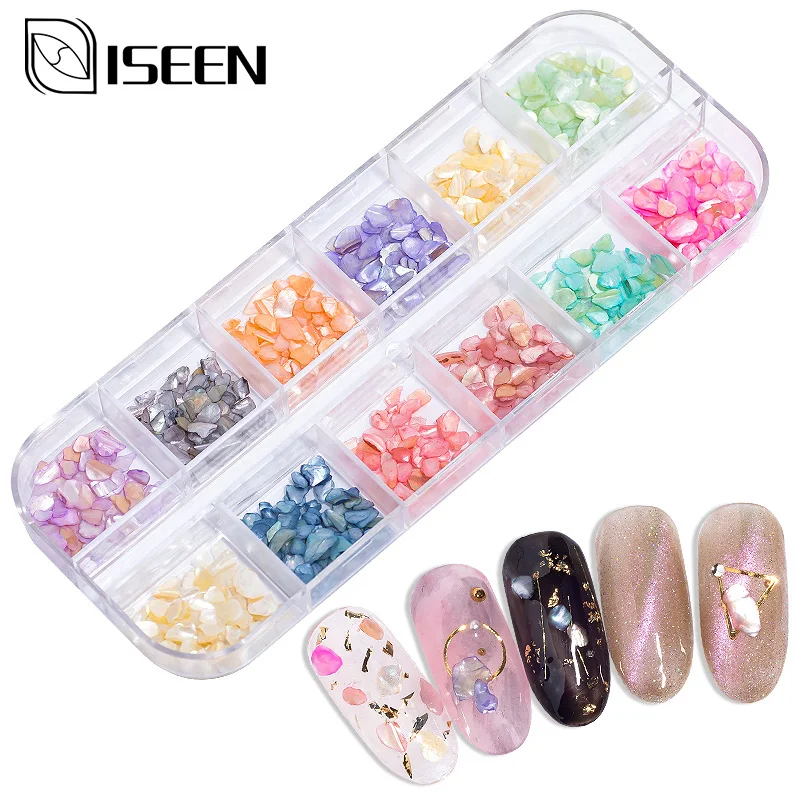 

1Box 12 Colors Irregular Mermaid Broken Shell Nail Art Decorations Natural Abalone Slices 3d Manicure UV Gel DIY New Hot