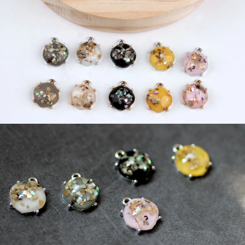 50pcs/lot Gold color Fashion Round Resin Stone charm for Earring Drop Necklace Pendant Diy Making Handmade Jewelry Finding | Украшения и
