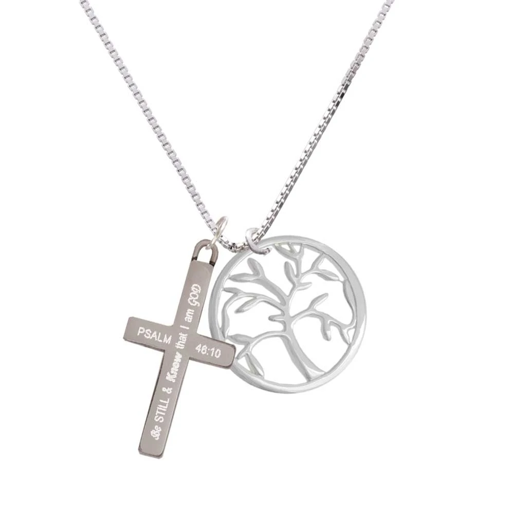 Tree of Life in Circle - Be Still and Know - Cross Necklace