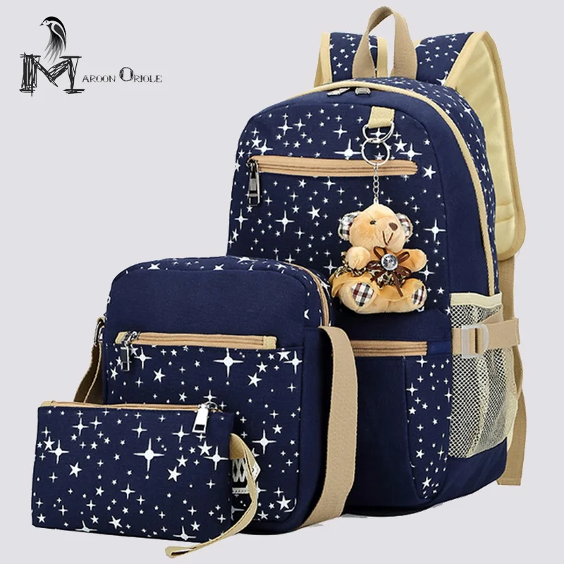 

Kids school bag set student bag star backpack canvas school bags for teenagers women backpack canvas set print mochillas