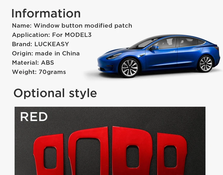 LUCKEASY окна автомобиля кнопки изменение ABS патч для Tesla модель 3- самолет версия Красный Белый подъюбник 6 шт./компл