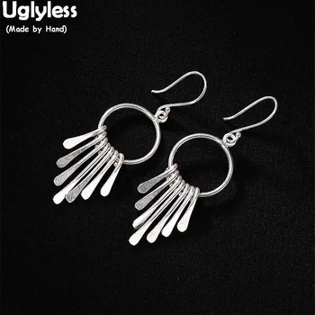 

Uglyless Simple Fashion Bohemian Tassels Earrings for Women Exotic Handmade Fine Jewelry Real Solid 925 Silver Circle Earrings