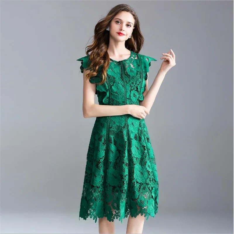 Summer Dress 2018 Women Lace Embroidery Dress Long Hollowed Out
