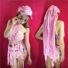 Певица DS Костюм Ночной Клуб Износ DJ Партии Костюмы Женщин Сексуальный Розовый Плюшевый Костюм Ремни Одежда Сцены