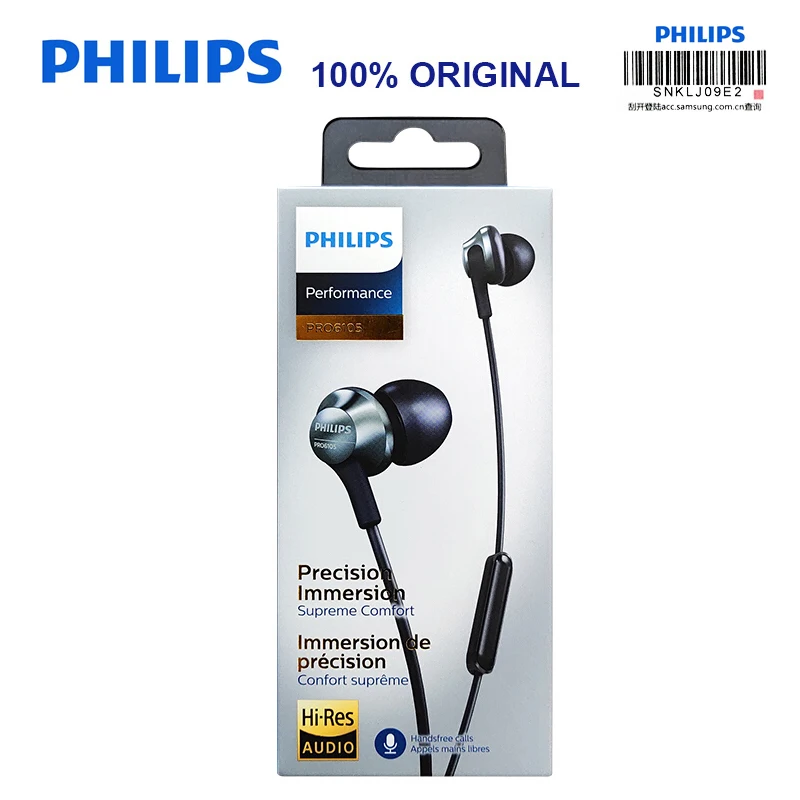 Оригинальная новая Проводная гарнитура PHILIPS PRO6105 HIFI встроенный микрофон Hi Res для