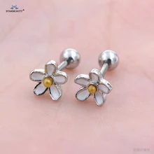2 шт./лот 1,2 х 6 мм 16G Дейзи цветок спирали пирсинга хрящей жемчужная серьга-шип пирсинг для пупка пирсинг ореха пирсинг, ювелирные издели для тела