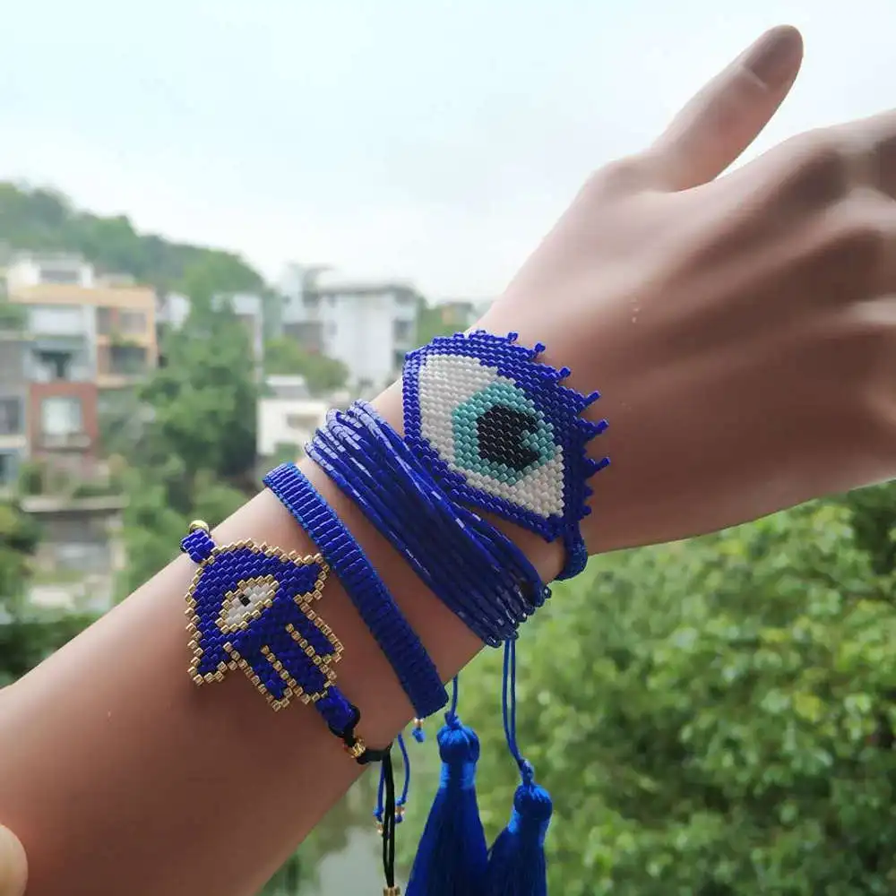 

Go2boho MIYUKI Evil Eye Bracelet Fashion Insta Jewelry Bileklik Blue Hamsa Hand Pulseras Mujer Bracelet Women 2019 Handmade Gift