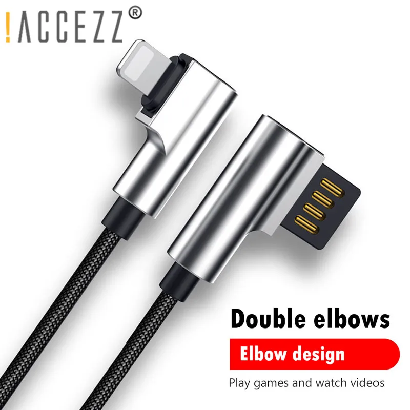 

!ACCEZZ 90 Degree USB Cable 8 Pin For iPhone 5 6 6s 7 8 XR XS MAX For iPad MiNi 2.4A Fast Charger Charging Lighting Data Cables