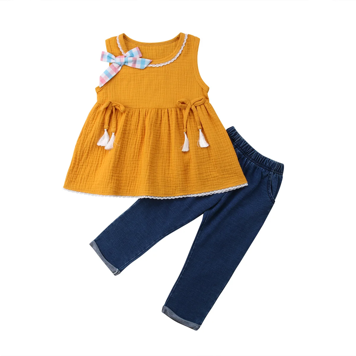 Toddler Kid Baby Girl T shirt Tops Dress+Denims Pants Outfits Clothes