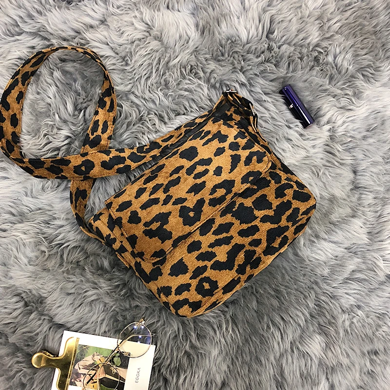 Леопардовая расцветка, винтажная женская маленькая сумка через плечо, вельветовые повседневные высококачественные мини-сумки, женская сумка через плечо, женская сумка