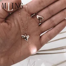 MLING Новое металлическое ожерелье в форме зуб акулы для женщин золотого цвета длинное ожерелье Модные украшения подарок