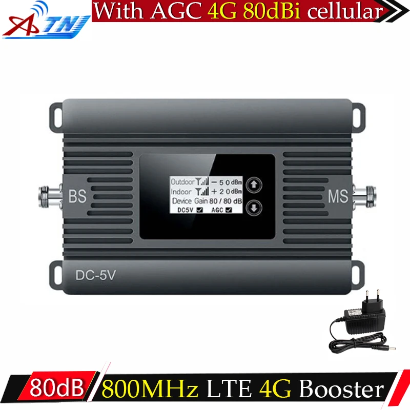 

ATNJ 80dB Gain 4G LTE 800MHz (Band 20) Cell Phone Signal Booster ALC AGC LTE 800 FDD 4G cellular Signal Repeater Amplifier